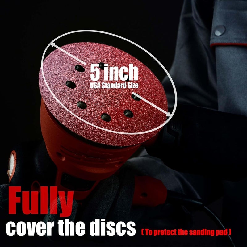 Faoyoon Sanding Disc 5 Inch 8 Hole, 100 Pcs Orbital Sanding Discs Hook and Loop, Sandpaper for Wood, 40 60 80 120 220 Grit Sand Paper for Random Orbital Sander - Image 2